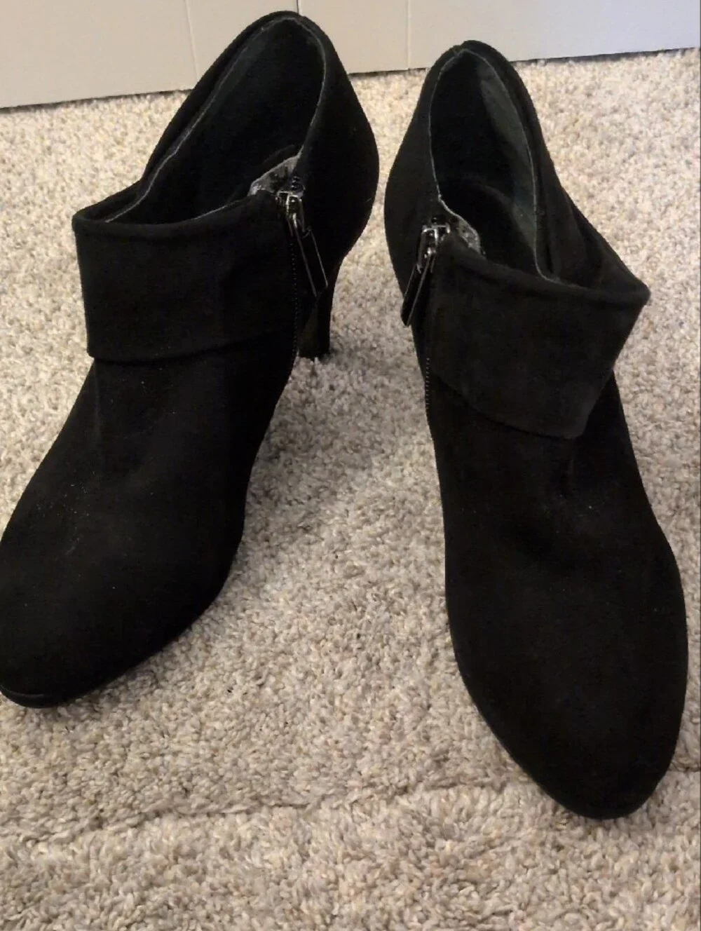 Bandalino Black Women's Suede Ankle Booties with Fold-Over Cuff